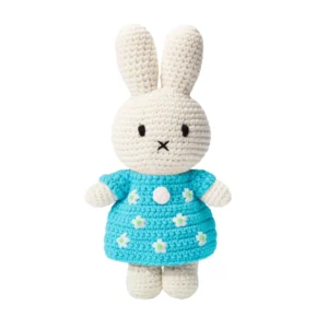 Hand-Knitted Cotton Bunny Toy – Blue Dress Edition